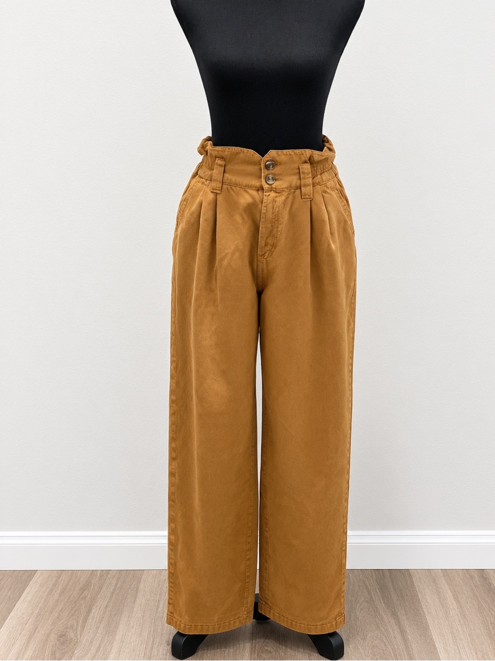 BDG Paperbag Waist Wide Leg Pants in Camel Brown